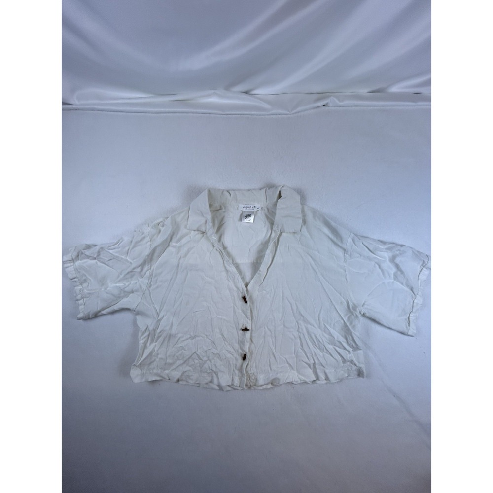 Kirious Los Angeles L White Button Down Crop Blouse Coastal Cowgirl Beach Linen
